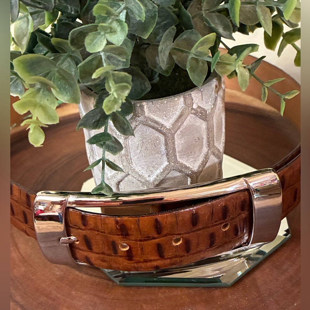 MCM Nordstrom Leather Belt with Silver Buckle